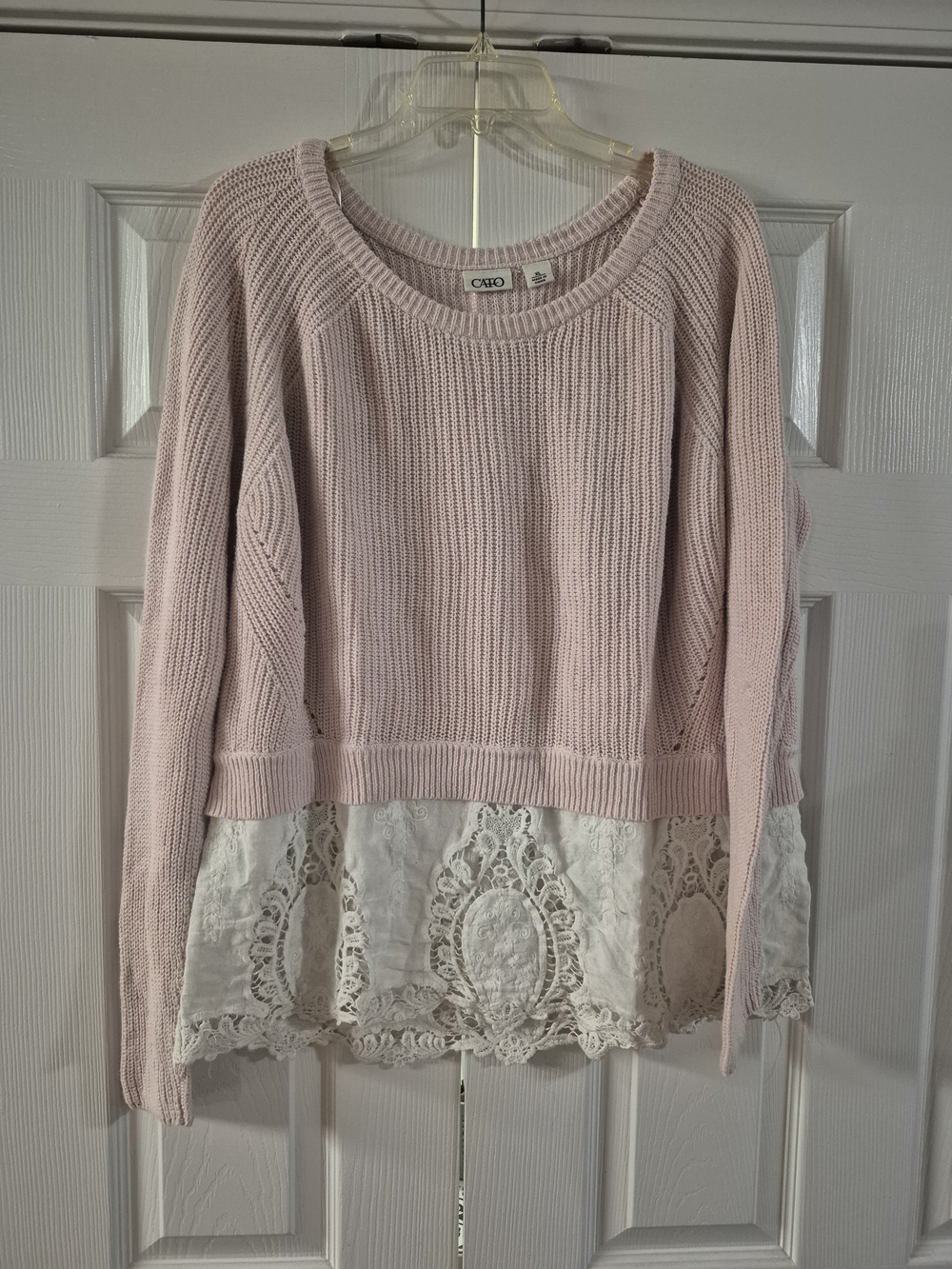 Cato Pink Knit Sweater with Lace Hem
